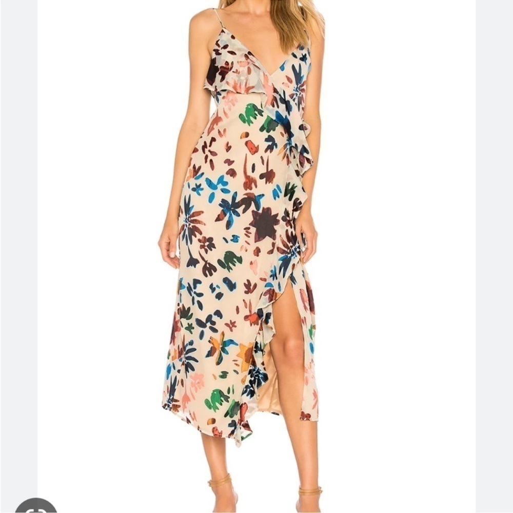 Tularosa Revolve Selena Floral Brocade Ombre Wrap MIDI Dress